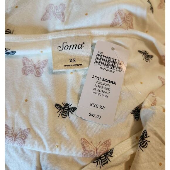 Soma Cool Nights Bee and Butterfly Short Sleeve Sleepshirt Size XS NWT - Picture 5 of 6